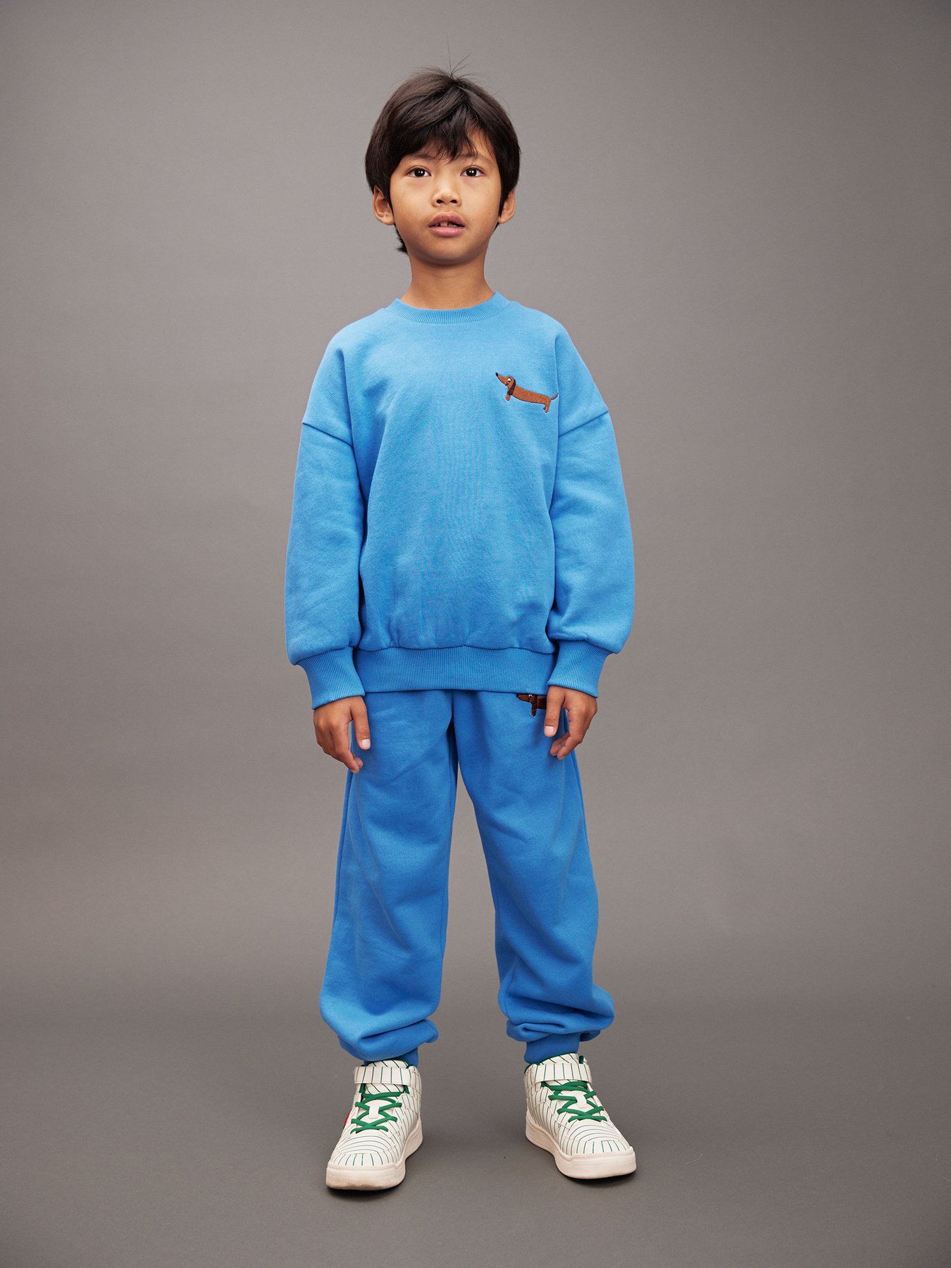 Dog Embroidered Blue Sweatpants