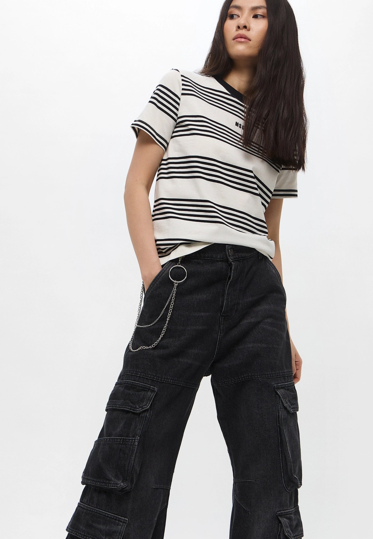 Two-Tone Striped Cotton T-Shirt