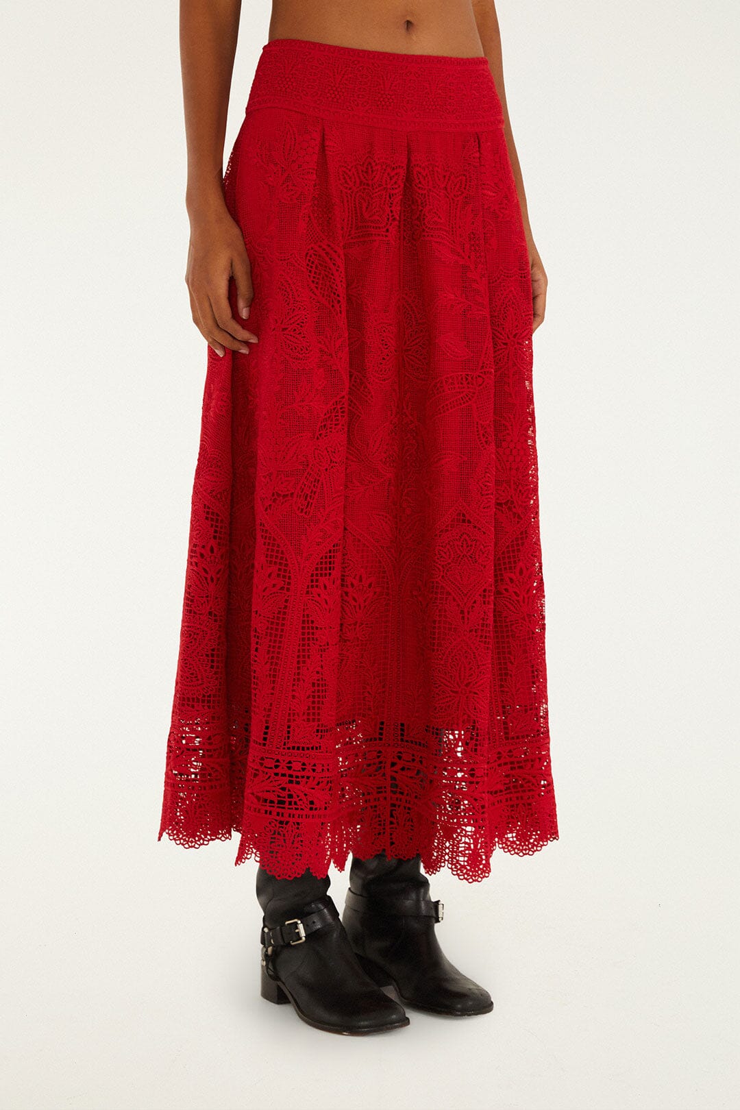 Red Lace Maxi Skirt