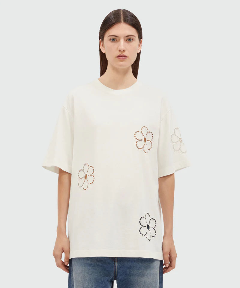 Cream T-Shirt With Floral Embroidery
