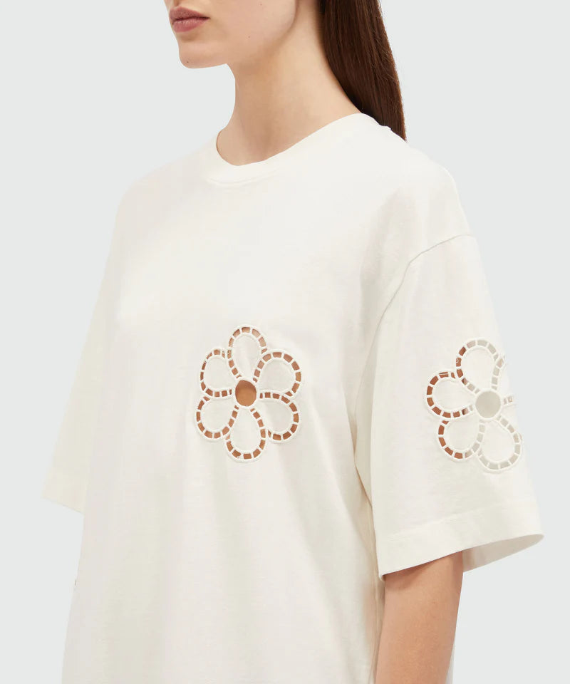 Cream T-Shirt With Floral Embroidery