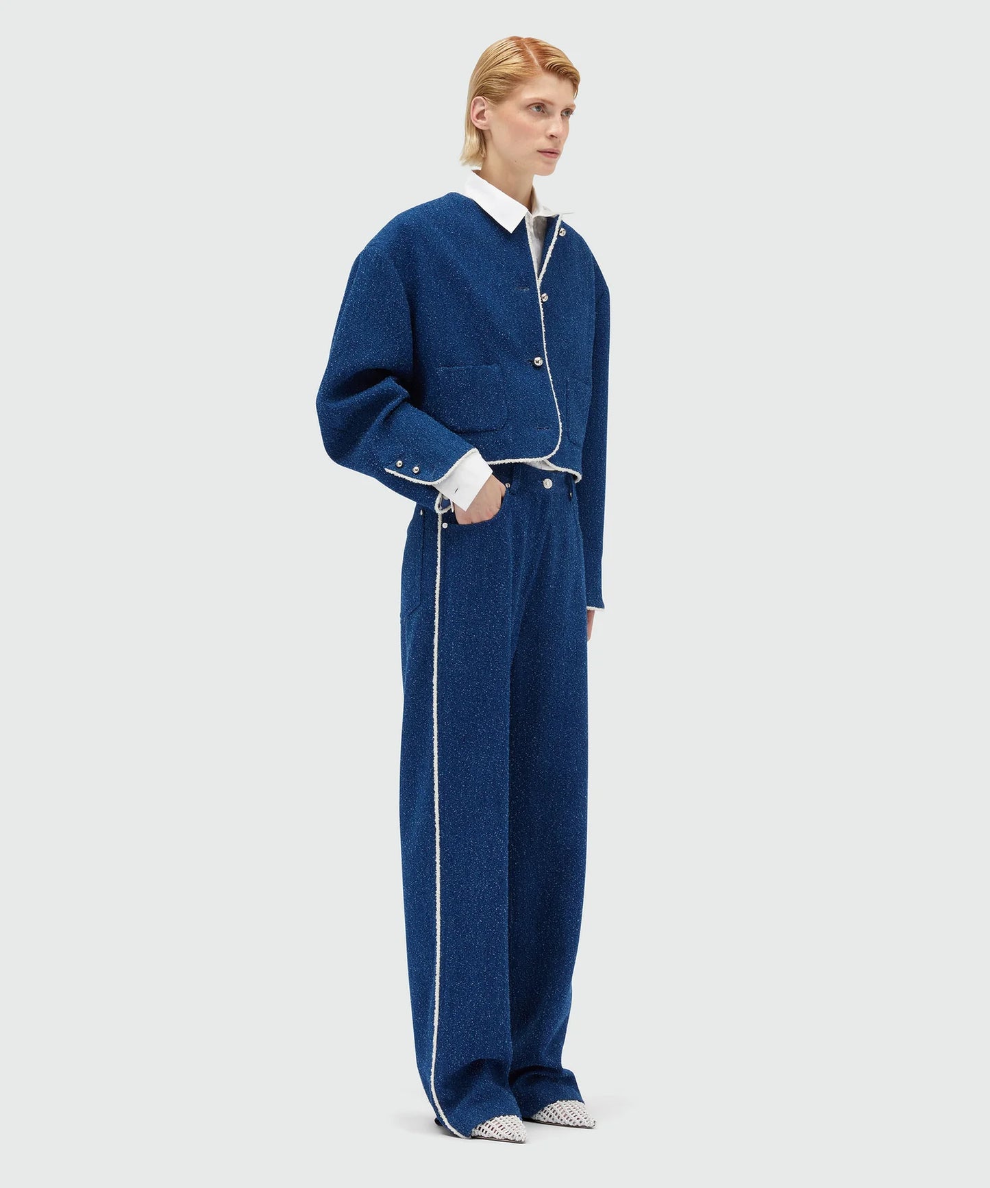 Blue Bouclé Denim Trousers