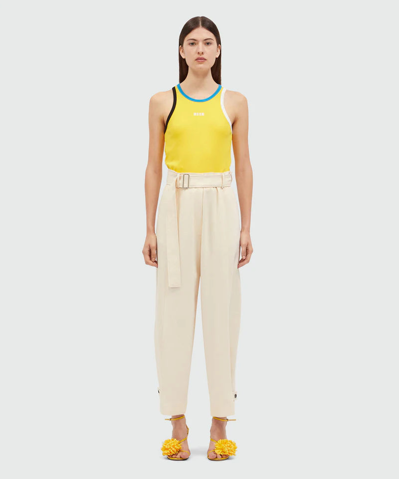 Ivory Flamed Viscose Canvas Trousers