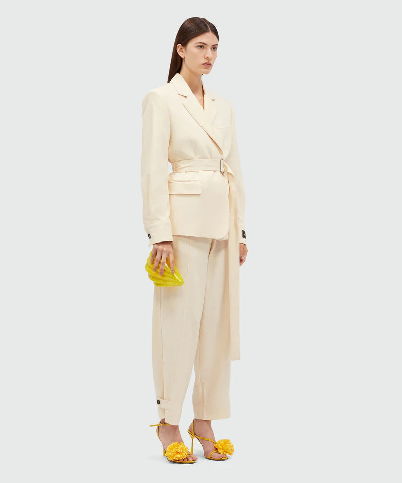 Ivory Flamed Viscose Canvas Trousers