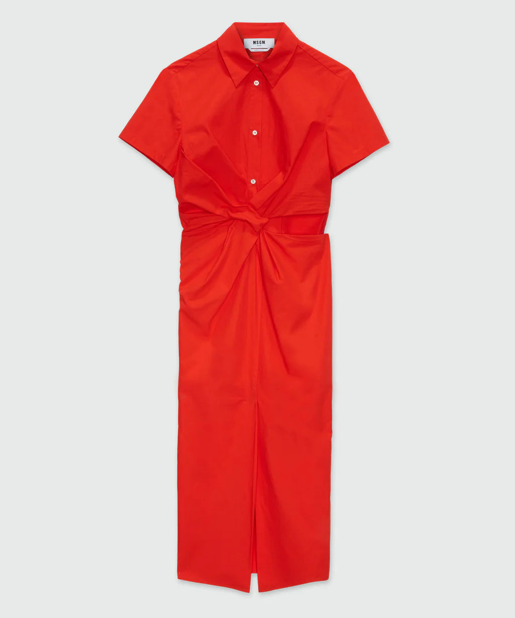 Red Cotton Midi Dress