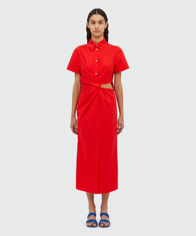 Red Cotton Midi Dress