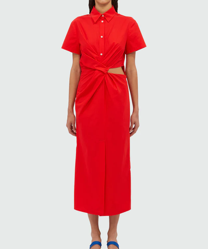 Red Cotton Midi Dress