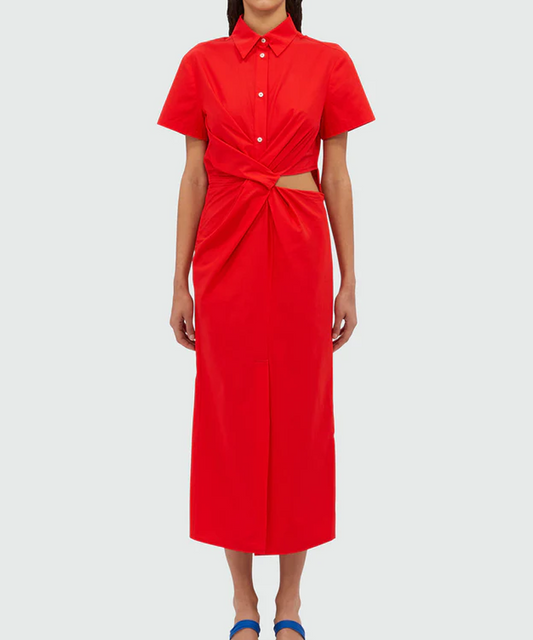 Red Cotton Midi Dress