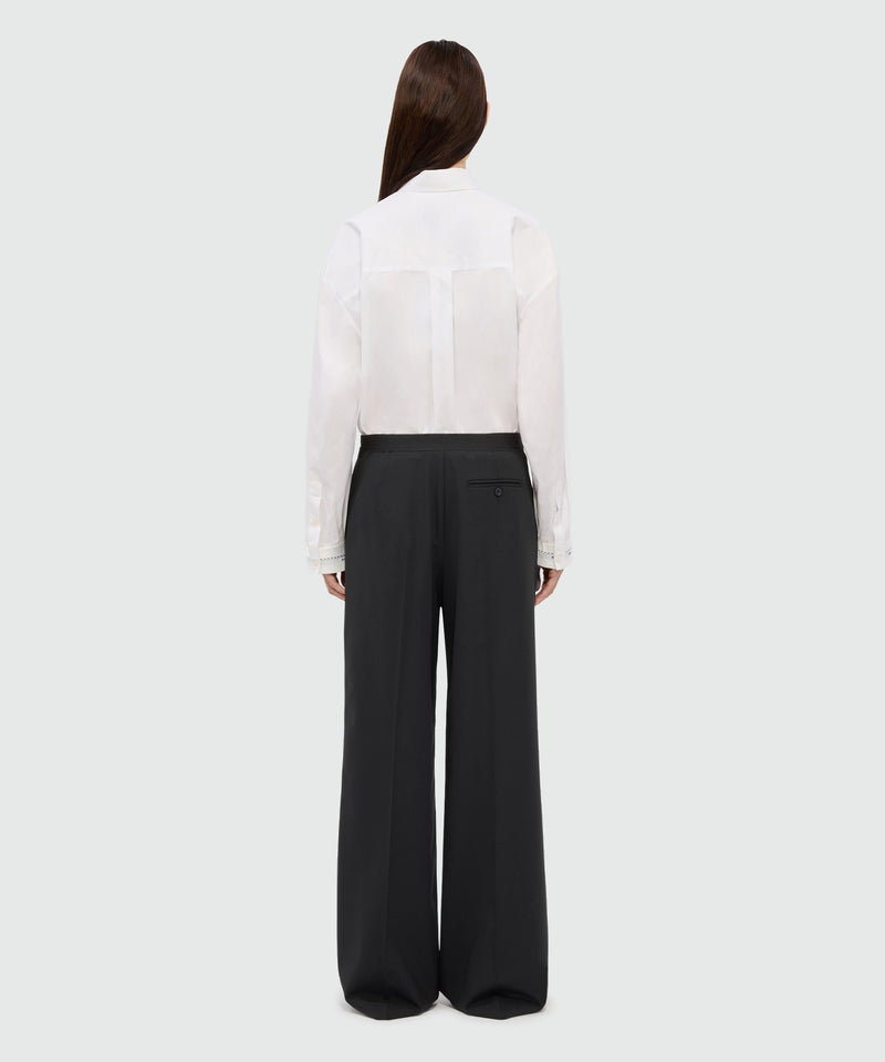 Logo Waistband Black Palazzo Trousers