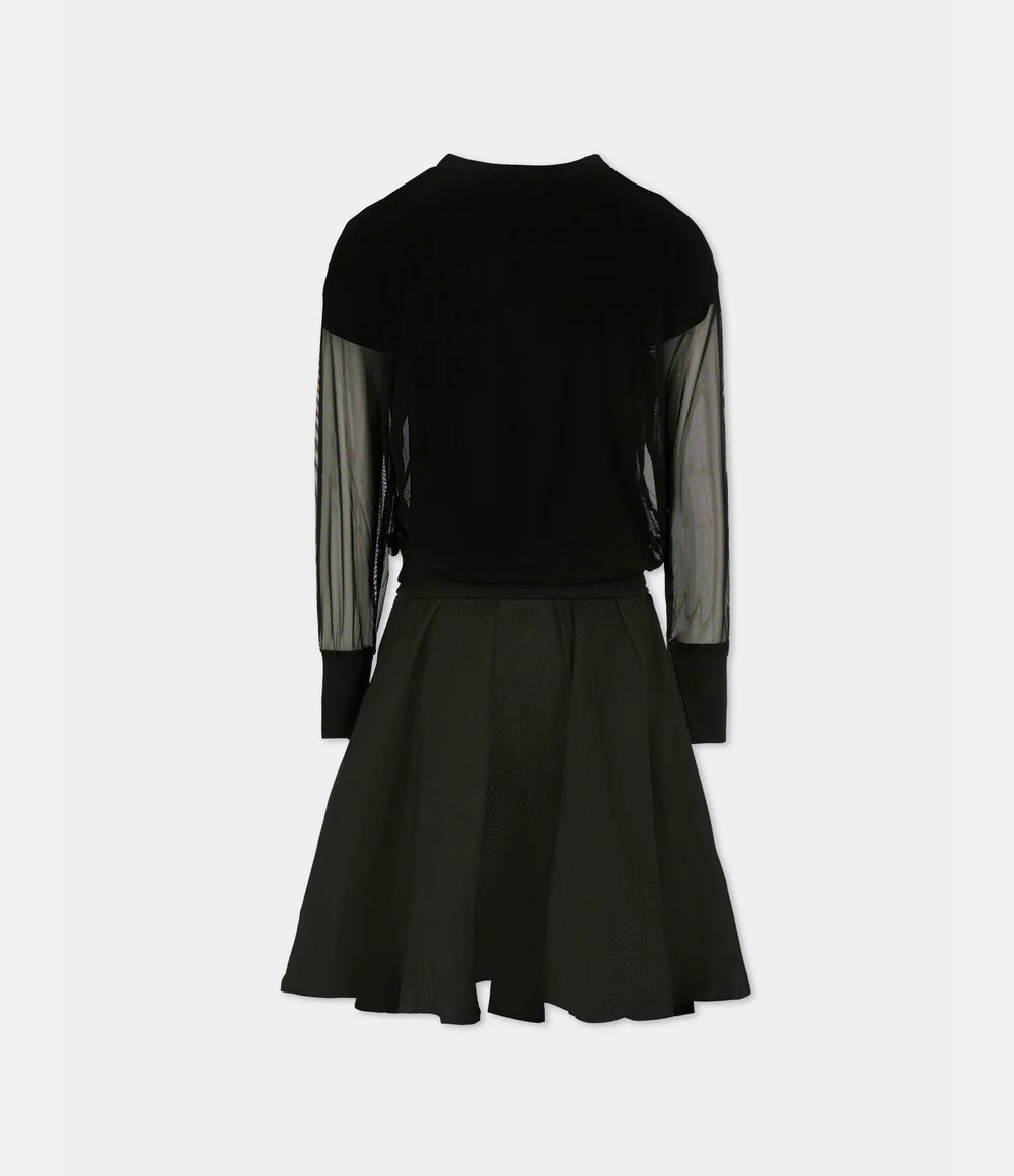 Bi-Material Girls Black Dress