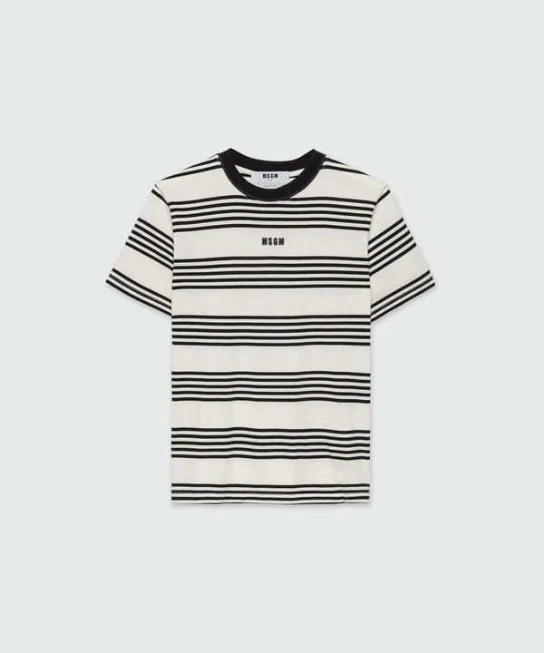 Two-Tone Striped Cotton T-Shirt