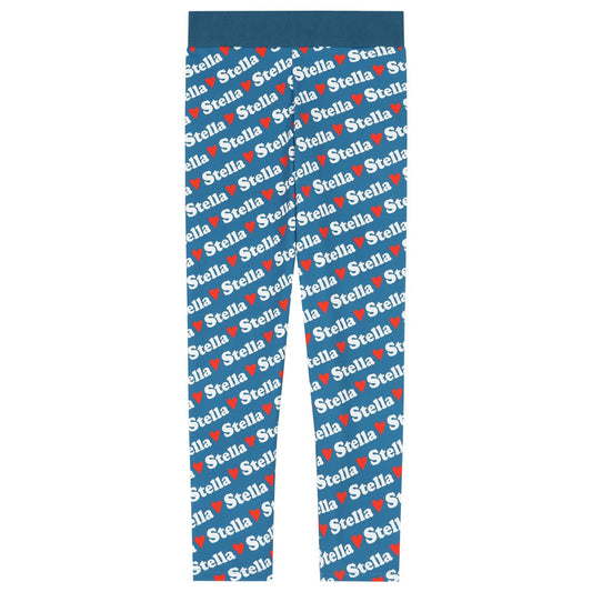 Girls Blue Logo Heart Leggings