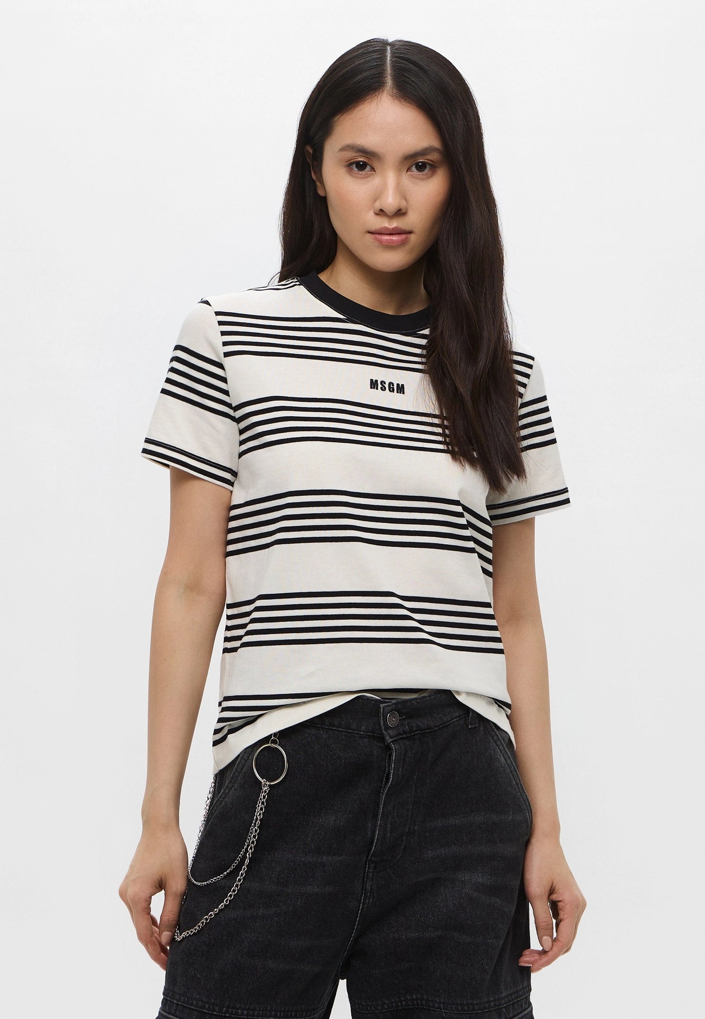 Two-Tone Striped Cotton T-Shirt