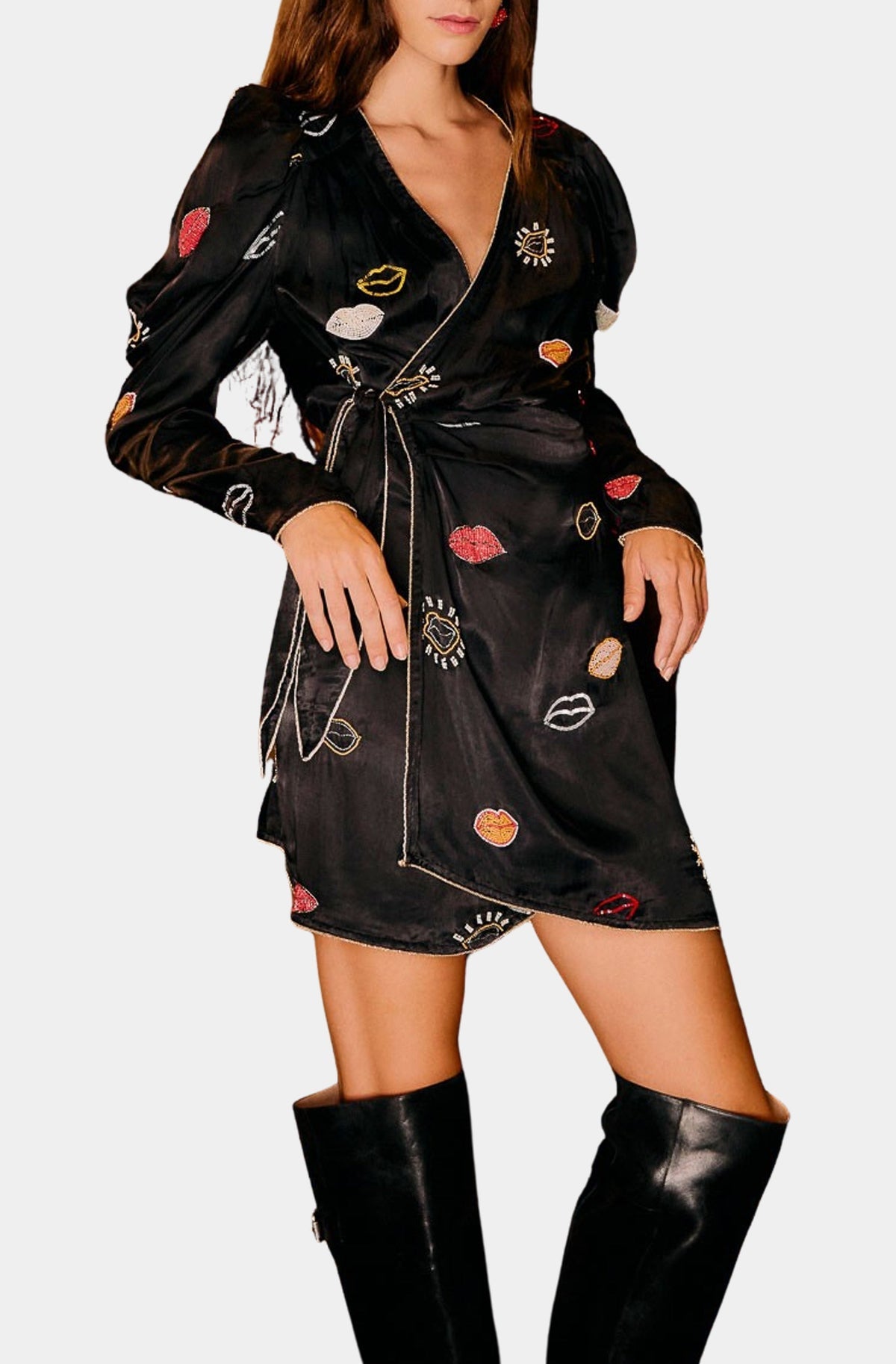 Beaded Kisses Wrap Dress