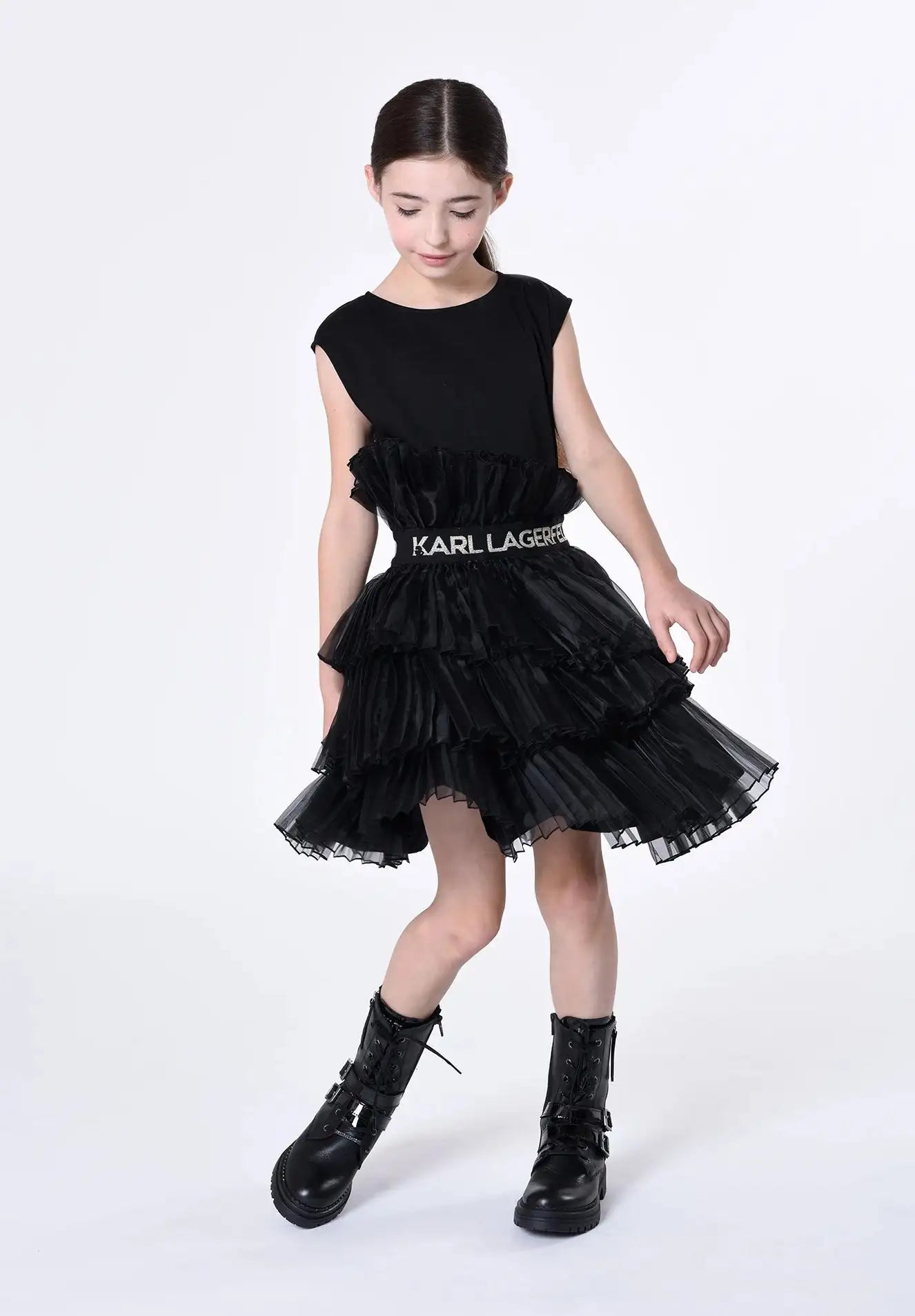 Black Pleated Organza Dress