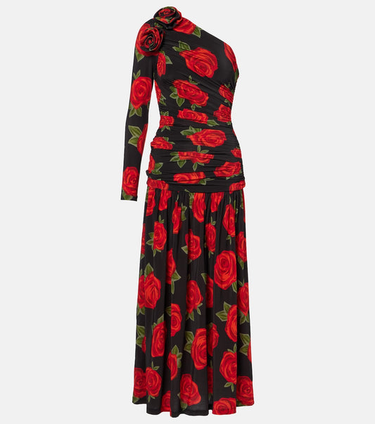 One Shoulder Roses Dress