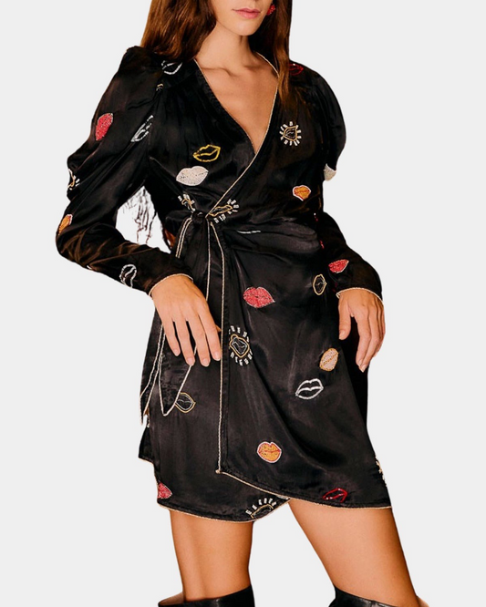 Beaded Kisses Wrap Dress
