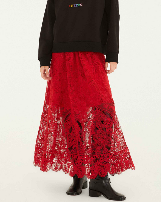 Red Lace Maxi Skirt