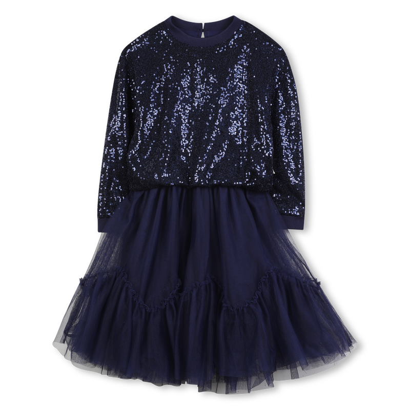 Bi-Material Navy Dress