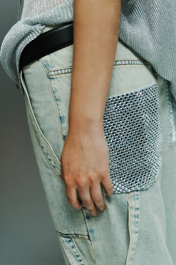 CIRCUS HOTEL - Панталони - Rhinestone Mesh Cargo Jeans - Love|Labels