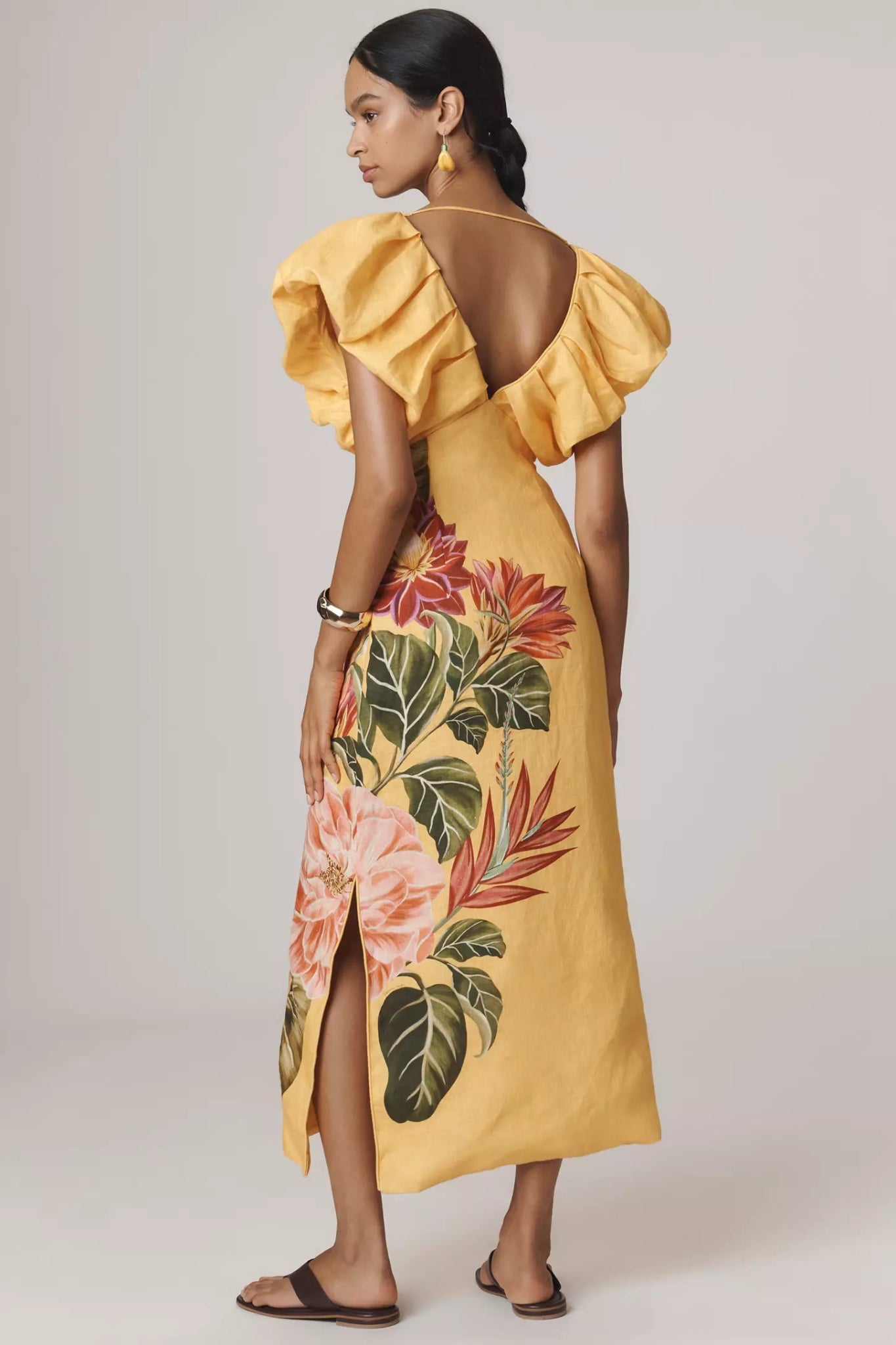 Farm Rio - Рокли - Flowers Linen Midi Dress - Love|Labels