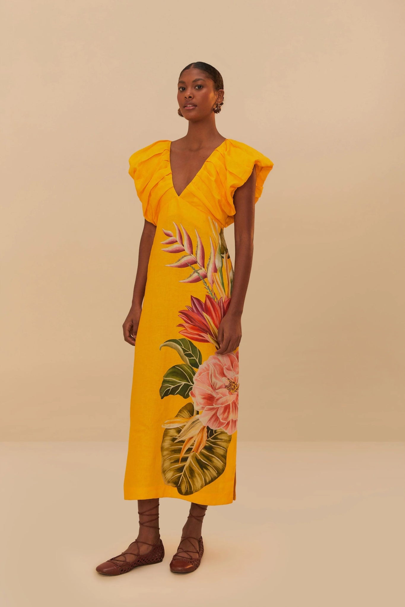 Farm Rio - Рокли - Flowers Linen Midi Dress - Love|Labels