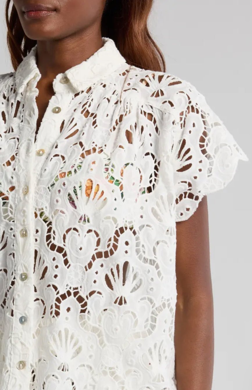 Farm Rio - Ризи - White Seashell Eyelet Shirt - Love|Labels