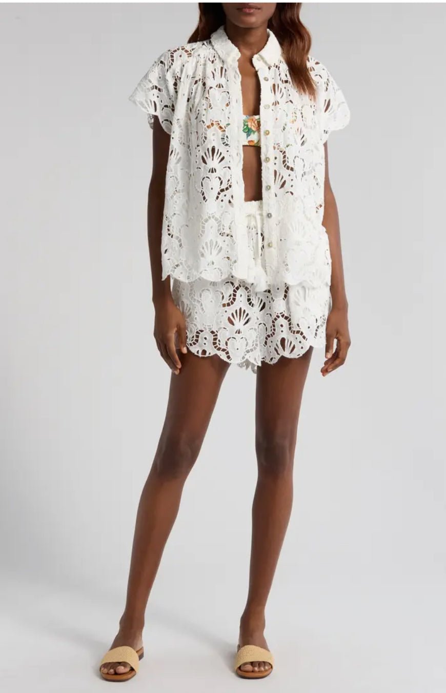 Farm Rio - Ризи - White Seashell Eyelet Shirt - Love|Labels