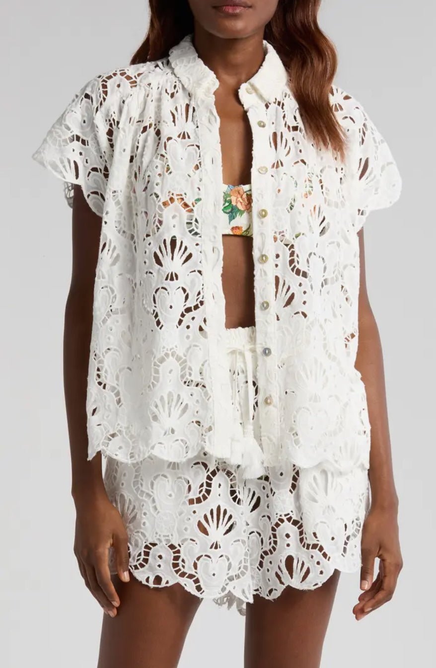 Farm Rio - Ризи - White Seashell Eyelet Shirt - Love|Labels