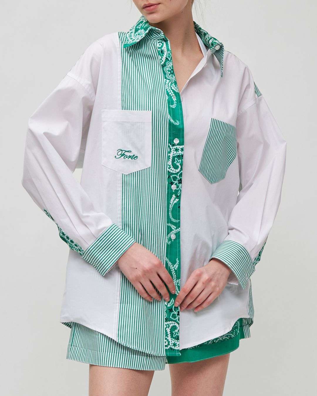 FORTE DEI MARMI COUTURE - Ризи - Bandana Patch Green Shirt - Love|Labels