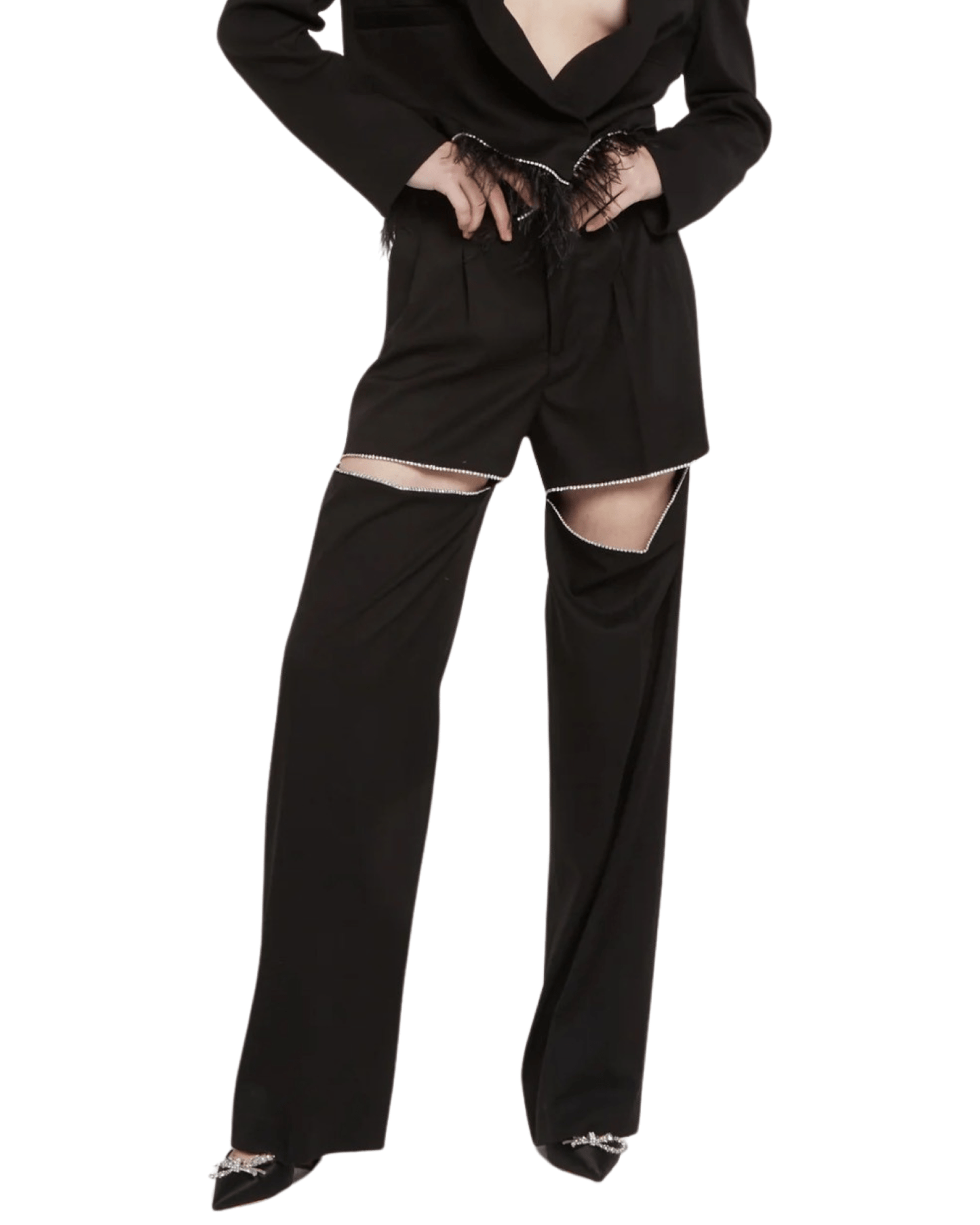 FORTE DEI MARMI COUTURE - Панталони - Black Crystals Cut Out Pants - Love|Labels