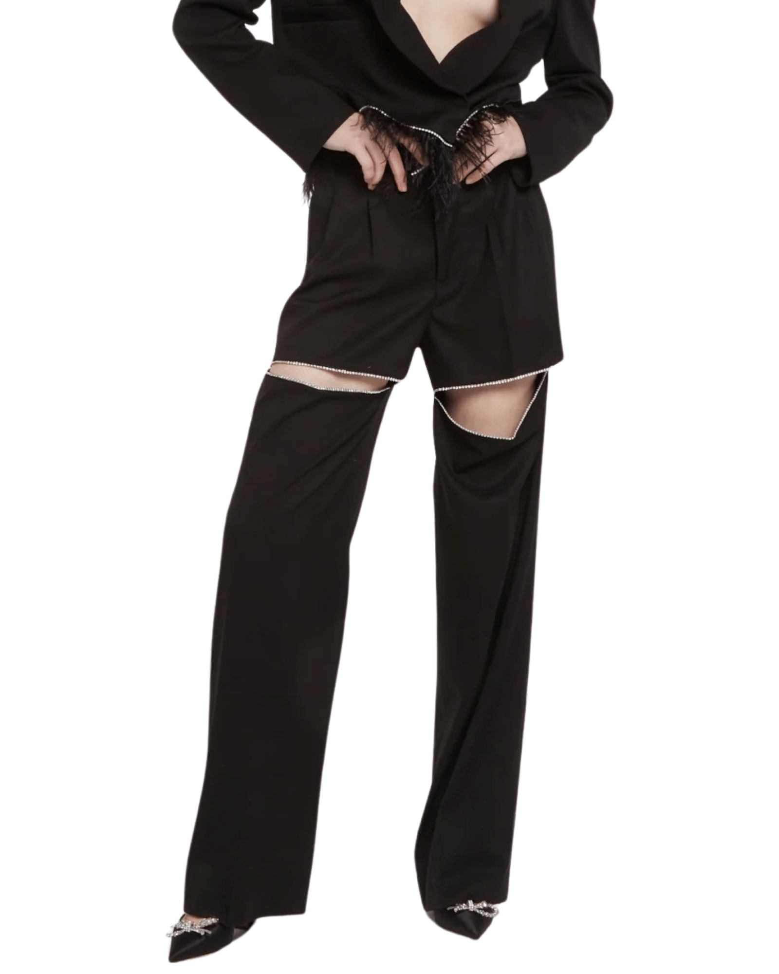 FORTE DEI MARMI COUTURE - Панталони - Black Crystals Cut Out Pants - Love|Labels