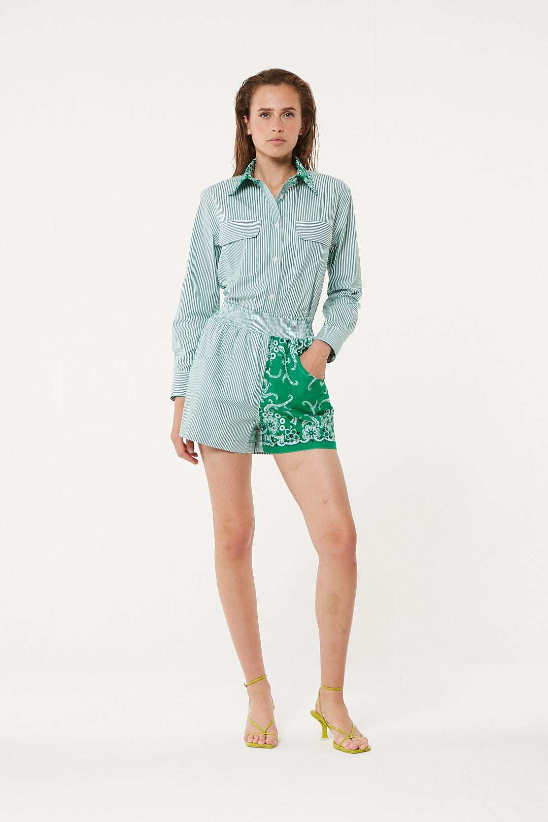 FORTE DEI MARMI COUTURE - Шорти - Green Bicolor Bandana Shorts - Love|Labels