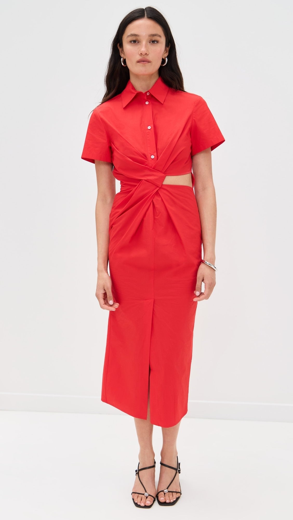 Red Cotton Midi Dress