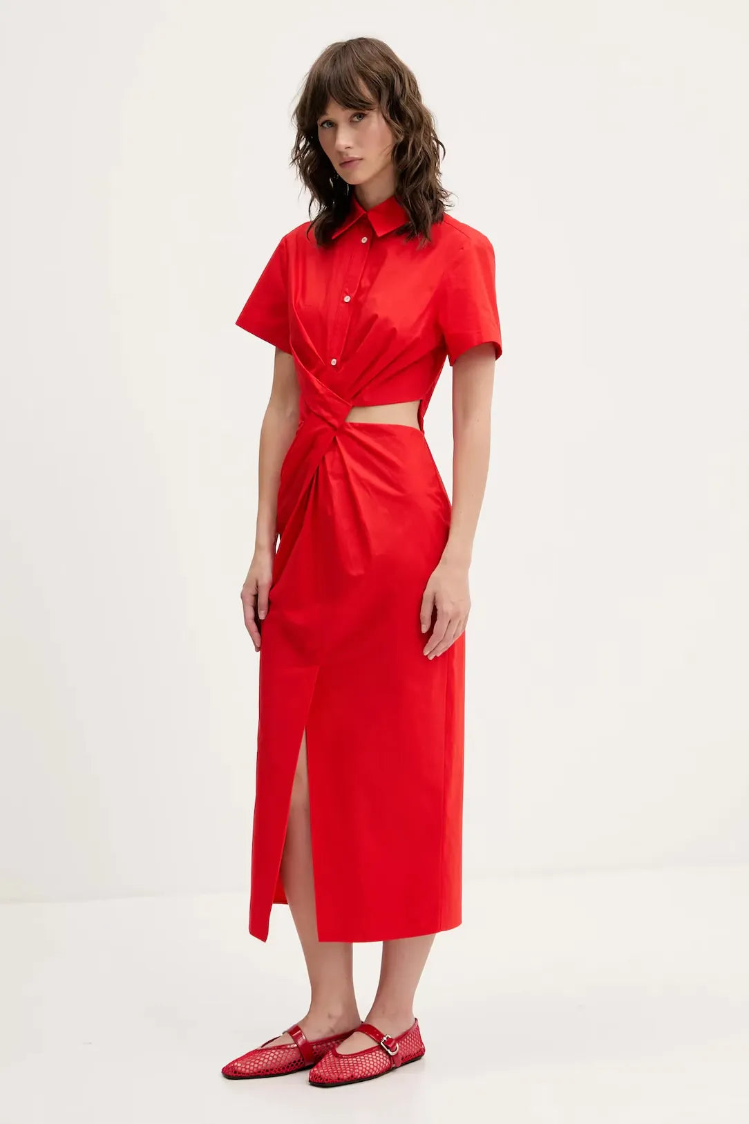 Red Cotton Midi Dress