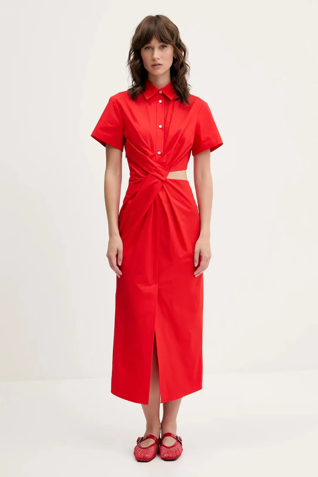 Red Cotton Midi Dress