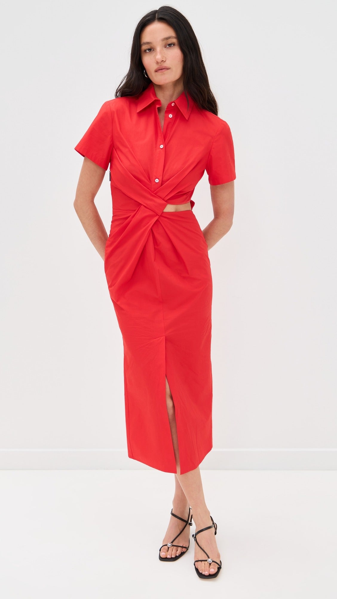 Red Cotton Midi Dress