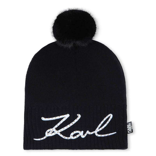 Karl Lagerfeld - Аксесоари - Шапки - Black Logo Pom - Pom Beanie - Love|Labels