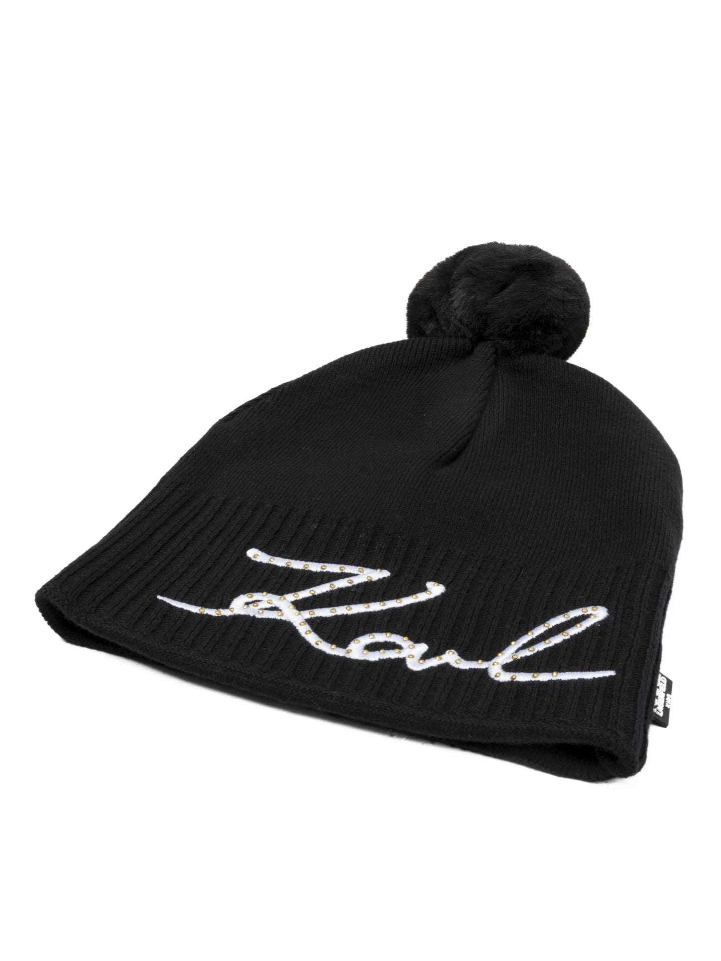 Karl Lagerfeld - Аксесоари - Шапки - Black Logo Pom - Pom Beanie - Love|Labels