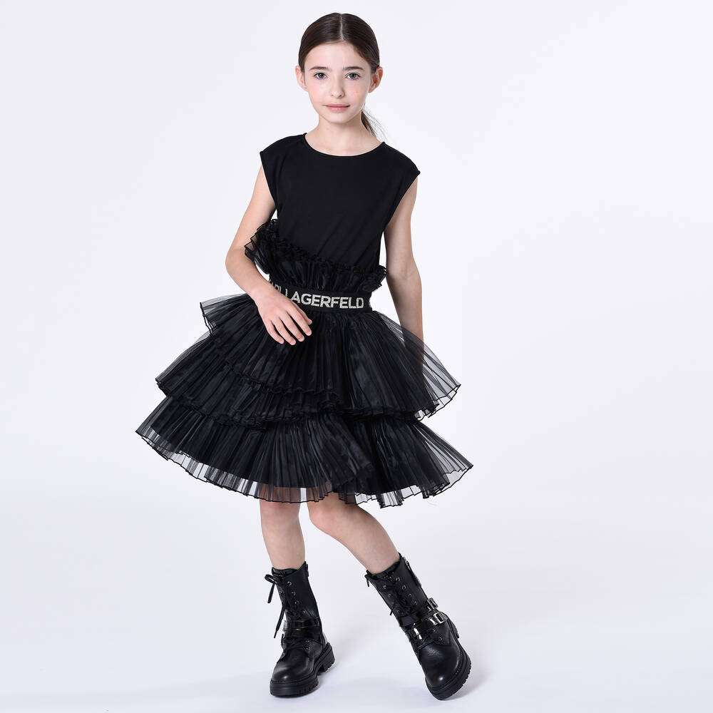 Black Pleated Organza Dress
