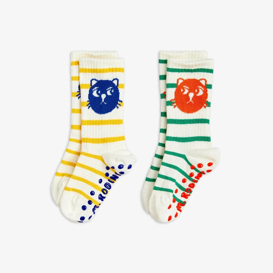 Mini Rodini - Аксесоари - Други - Cats 2 - Pack Anti - Slip Socks - Love|Labels