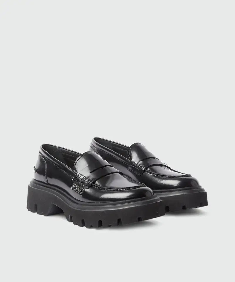 MSGM - Обувки - Black Brushed Leather Loafers - Love|Labels