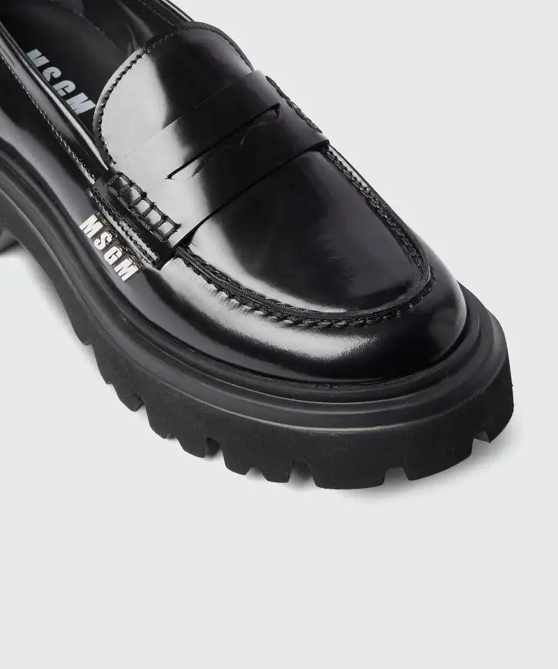 MSGM - Обувки - Black Brushed Leather Loafers - Love|Labels
