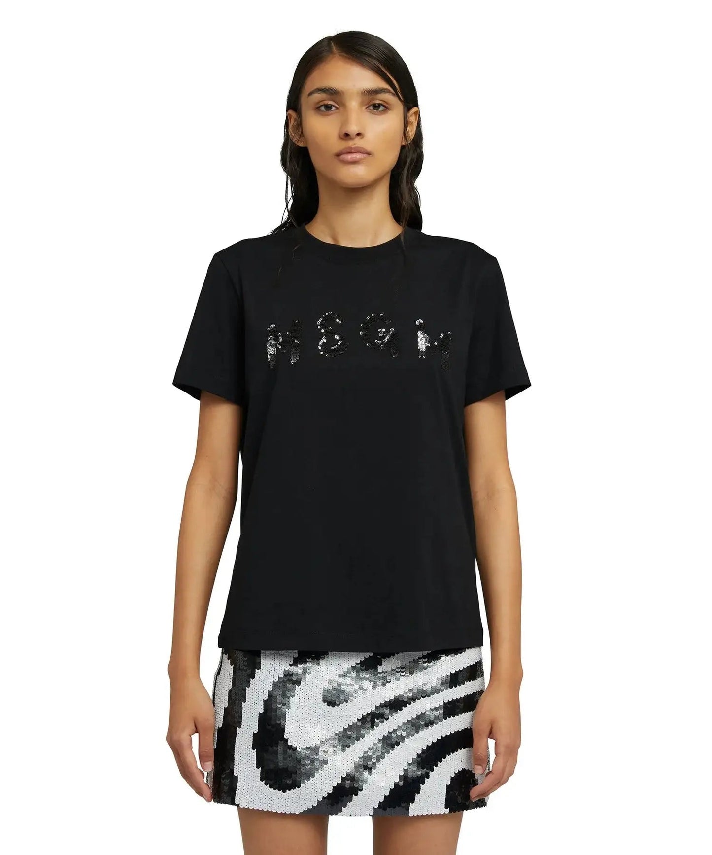 MSGM - Тениски - Black T-shirt Strass Logo - Love|Labels