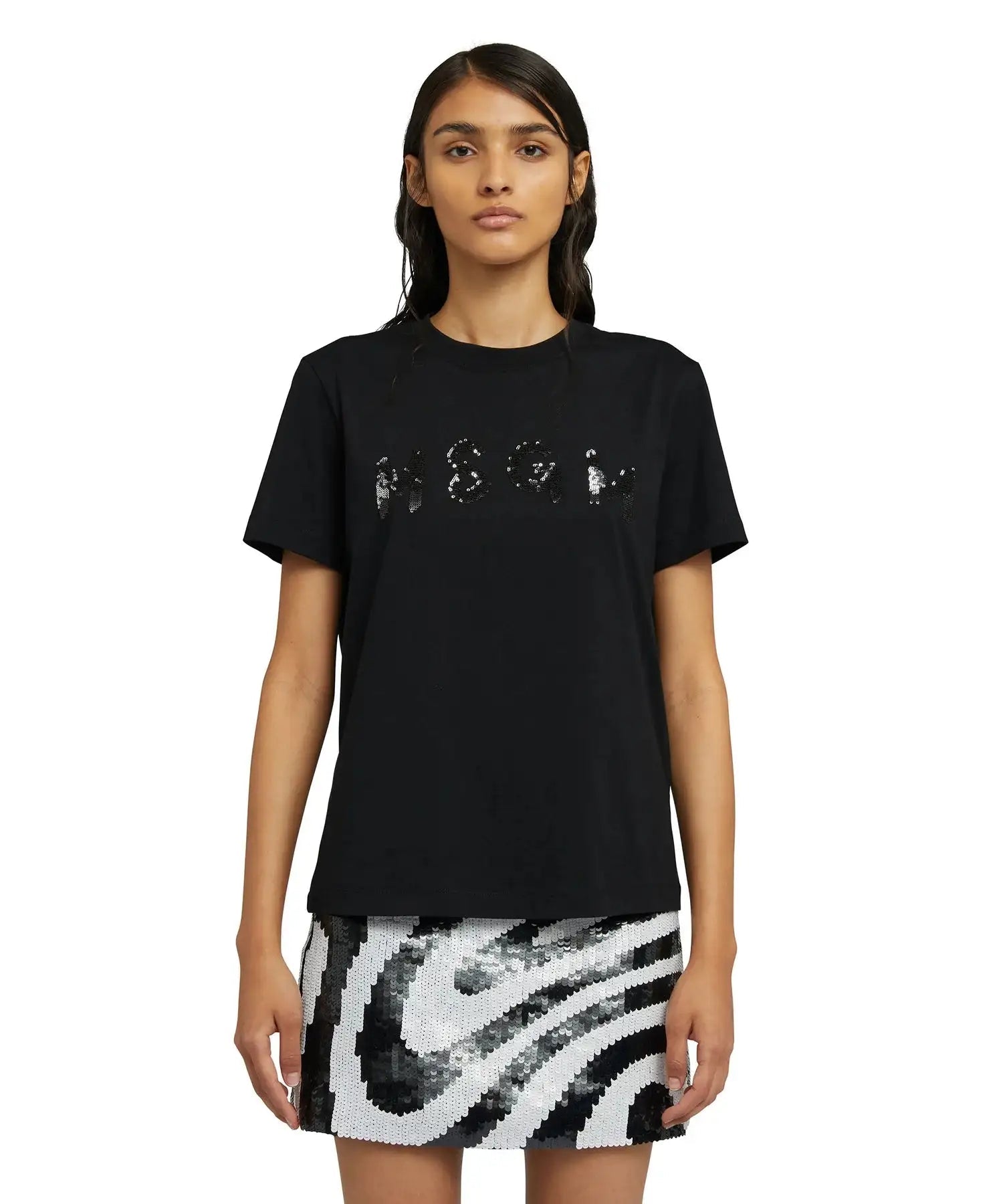 MSGM - Тениски - Black T-shirt Strass Logo - Love|Labels
