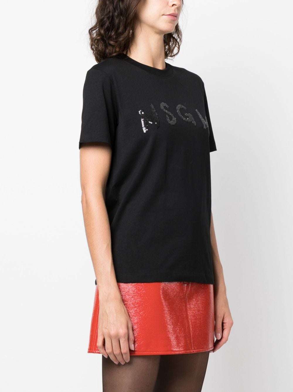 MSGM - Тениски - Black T-shirt Strass Logo - Love|Labels