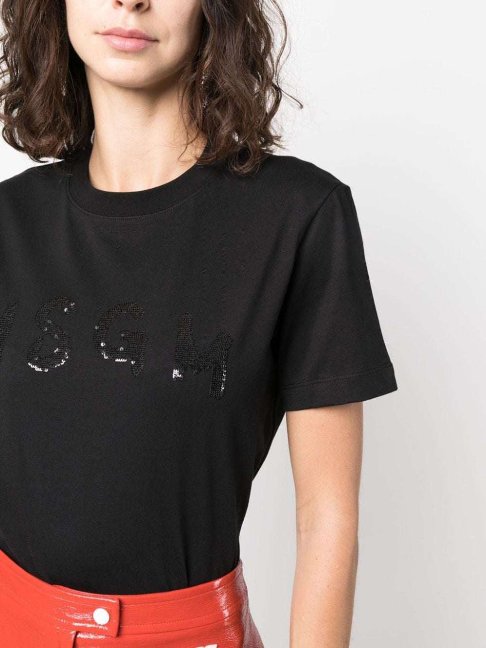 MSGM - Тениски - Black T-shirt Strass Logo - Love|Labels