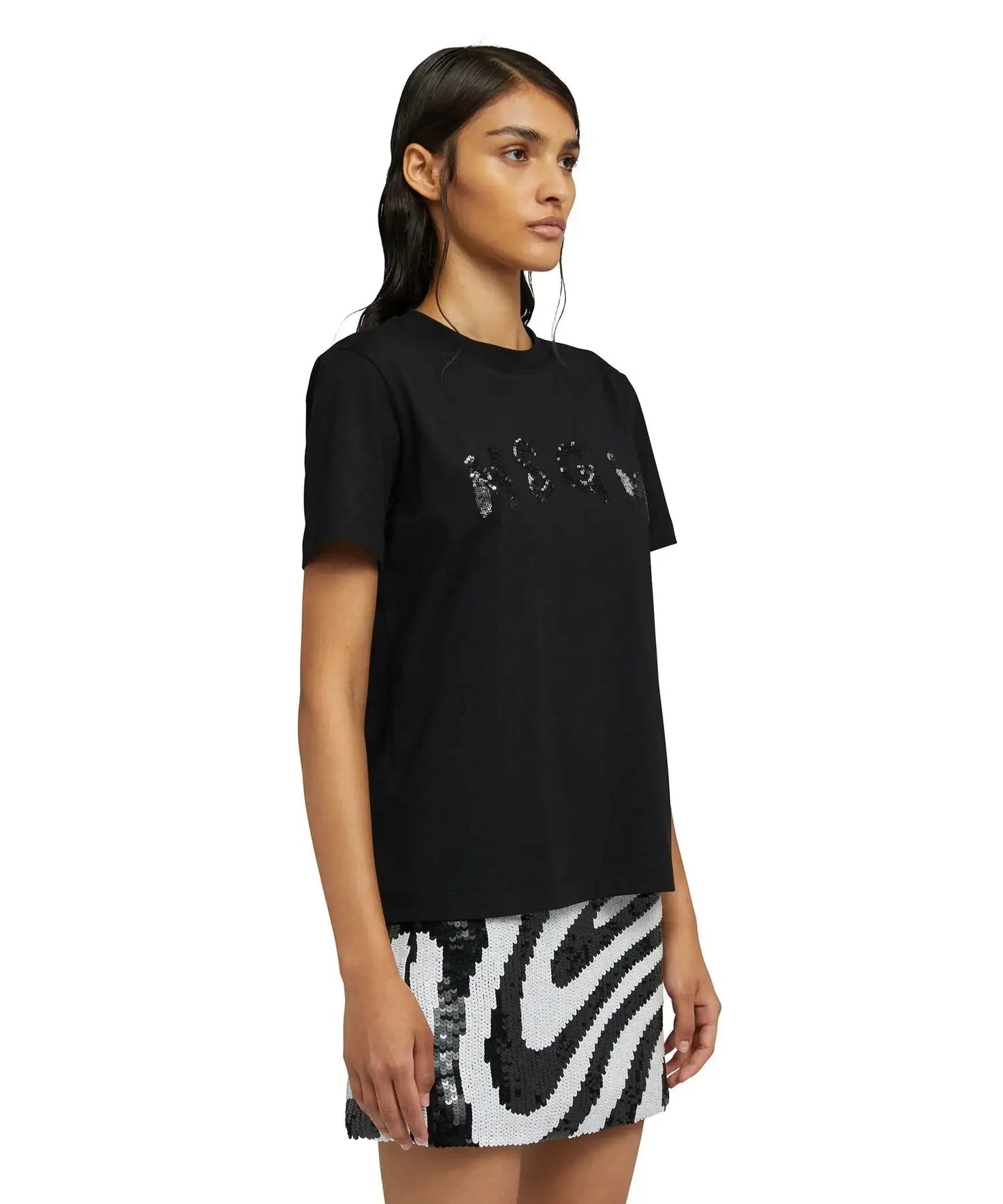 MSGM - Тениски - Black T-shirt Strass Logo - Love|Labels