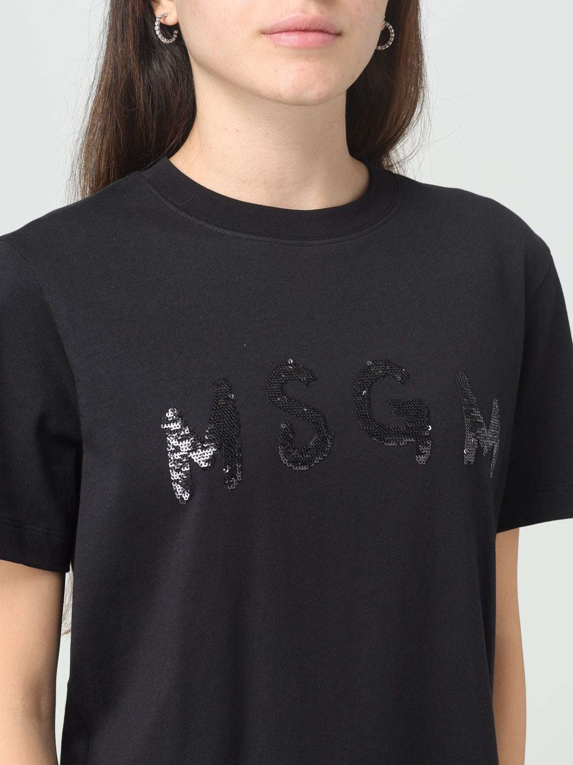 MSGM - Тениски - Black T-shirt Strass Logo - Love|Labels