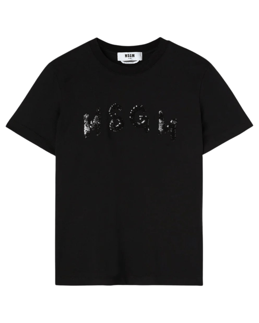 MSGM - Тениски - Black T-shirt Strass Logo - Love|Labels